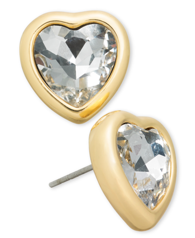 On 34th Gold-tone Crystal Heart Stud Earrings, Created For Macy's