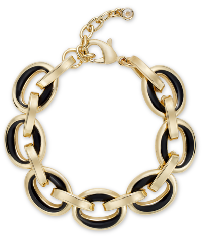 On 34th Gold-tone & Color Chunky Link Bracelet, Created For Macy's In Black