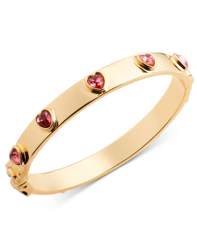 On 34th Gold-tone Crystal Heart Studded Bangle Bracelet, Created For Macy's In Pink