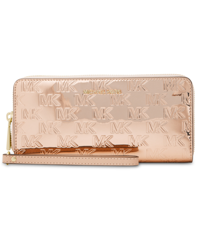 Michael Kors Michael  Logo Travel Continental Wallet In Rose Gold