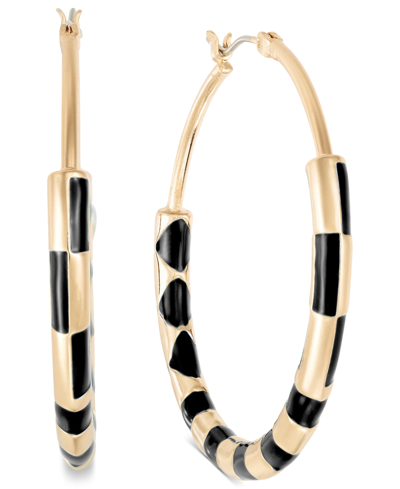 On 34th Gold-tone Medium Color Accent Hoop Earrings, 1.55", Created For Macy's In Black