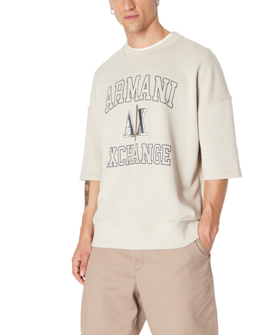 Ax Armani Exchange Men's Three-quarter Sleeve 3d Logo Sweatshirt In Silver Lining