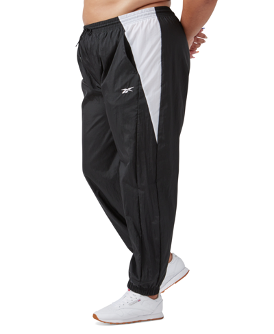 Reebok Plus Size Pull-on Logo Woven Track Pants In Black