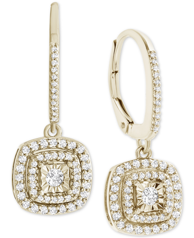 Macy's Diamond Halo Drop Earrings (1/2 Ct. T.w.) In Sterling Silver, 14k Rose Gold Sterling Silver & 14k Go In Gold-plated Sterling Silver