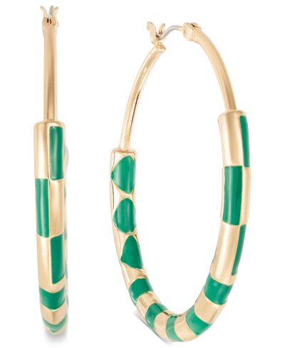 On 34th Gold-tone Medium Color Accent Hoop Earrings, 1.55", Created For Macy's In Green
