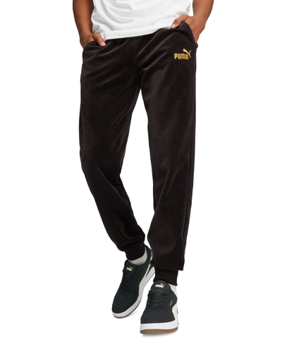 Puma Men's Ess+ Minimal Gold Velour Track Pants In  Black