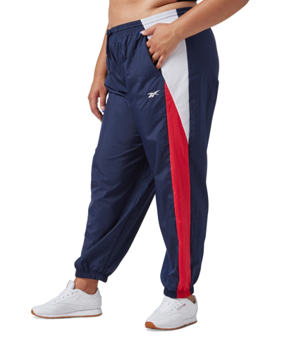 Reebok Plus Size Pull-on Logo Woven Track Pants In Vector Navy