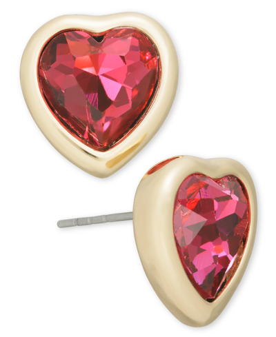 On 34th Gold-tone Crystal Heart Stud Earrings, Created For Macy's In Pink