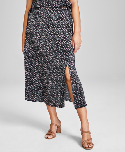 And Now This Women's Floral Print Plisse Midi Skirt, Created For Macy's In Black Tiny Antonella