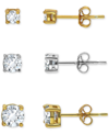 Giani Bernini 3-pc Set Cubic Zirconia Stud Earrings In Sterling Silver & 18k Gold-plate, Created For Macy's In Towtone