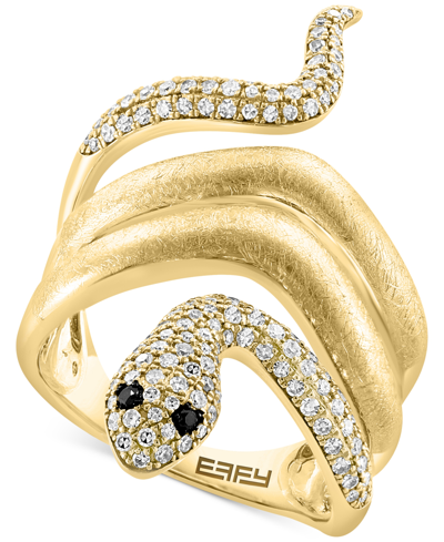 Effy Collection Effy White Diamond (1/2 Ct. T.w.) & Black Diamond Accent Snake Ring In 14k Gold