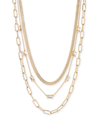 On 34th Crystal & Mixed Link Layered Collar Necklace, 16" + 2" Extender, Created For Macy's In Gold