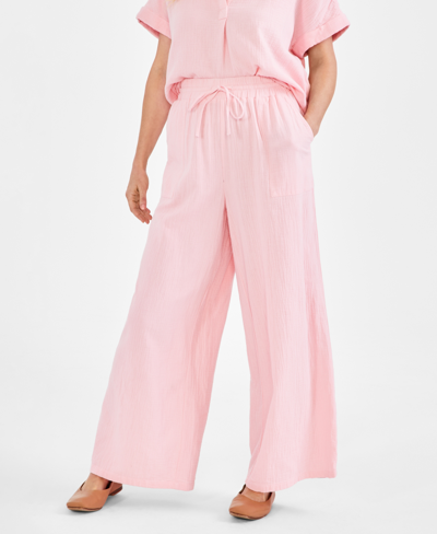 Style & Co Petite Gauze Wide-leg Pull-on Pants, Created For Macy's In Pink Icing