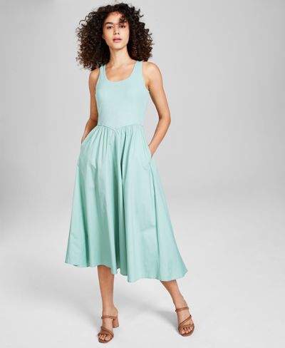 And Now This Women's Mixed-media Sleeveless Midi Dress, Created For Macy's In Green Pond