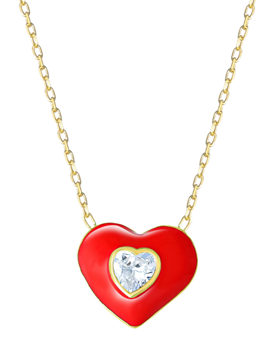 Giani Bernini Cubic Zirconia & Red Enamel Heart Pendant Necklace In 18k Gold-plated Sterling Silver, 16-1/2" + 1-1