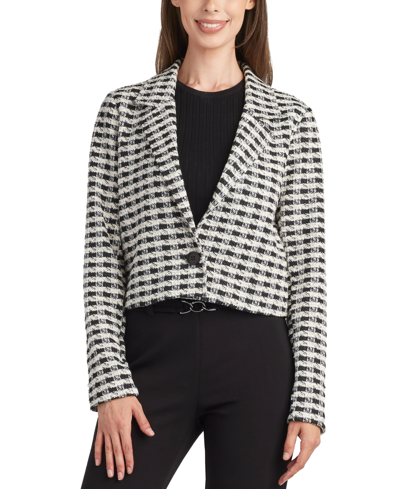 Bcx Juniors' Textured Check One-button Cropped Jacket In Pat A