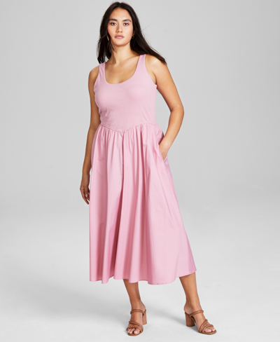 And Now This Women's Mixed-media Sleeveless Midi Dress, Created For Macy's In Blushing Bloom