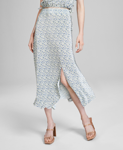 And Now This Now This Womens Floral Print Plisse Top Floral Print Plisse Midi Skirt Created For Macys In Blue Floral