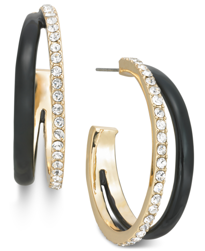 On 34th Gold-tone Medium Pave & Color Split C-hoop Earrings, 1.3", Created For Macy's In Black