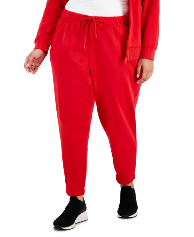 Id Ideology Plus Size High-rise Solid Fleece Jogger Pants, Created For Macy's In Gumball Red