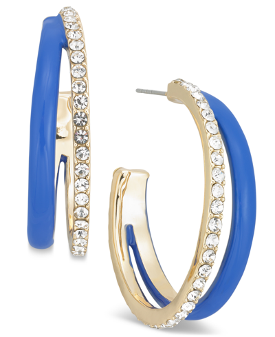 On 34th Gold-tone Medium Pave & Color Split C-hoop Earrings, 1.3", Created For Macy's In Blue
