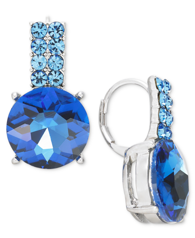 On 34th Silver-tone Color Crystal Drop Earrings, Created For Macy's In Blue