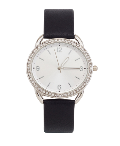 Jessica Carlyle Women's Analog Black Polyurethane Leather Strap Plain Watch 35mm In Silver,black