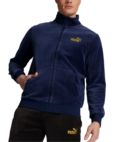 Puma Men's Ess+ Minimal Gold Velour Track Jacket In  Navy