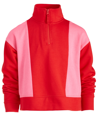 Id Ideology Kids' Big Girls Colorblocked Quarter-zip Long-sleeve Top, Created For Macy's In Gumball Red