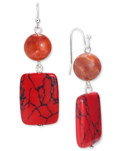Style & Co Gold-tone Beaded Drop Earrings, Created For Macy's In Red
