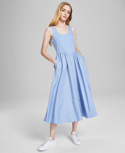 And Now This Women's Mixed-media Sleeveless Midi Dress, Created For Macy's In Clean Chambray