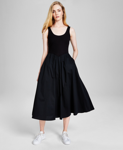 And Now This Women's Mixed-media Sleeveless Midi Dress, Created For Macy's In Deep Black