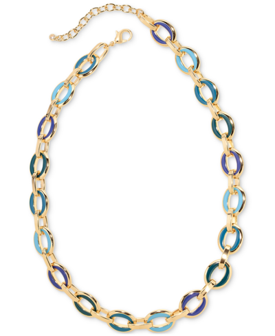On 34th Gold-tone & Color Chunky Link Collar Necklace, 17" + 2" Extender, Created For Macy's In Blue