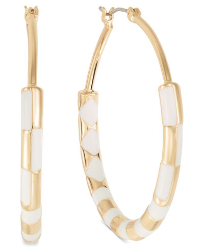 On 34th Gold-tone Medium Color Accent Hoop Earrings, 1.55", Created For Macy's In White