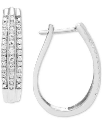 Macy's Diamond Three Row Oval Hoop Earrings (1/2 Ct. Tw.) In 10k Gold In K White Gold