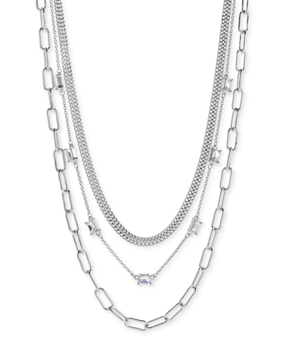 On 34th Crystal & Mixed Link Layered Collar Necklace, 16" + 2" Extender, Created For Macy's In Silver