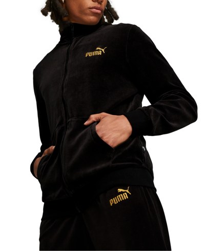 Puma Men's Ess+ Minimal Gold Velour Track Jacket In  Black