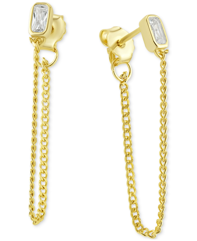 Giani Bernini Cubic Zirconia Front & Back Chain Drop Earrings In 18k Gold-plated Sterling Silver, Created For Macy