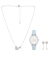 JESSICA CARLYLE WOMEN'S ANALOG LIGHT BLUE POLYURETHANE LEATHER STRAP WATCH 33MM WITH NECKLACE EARRING SET