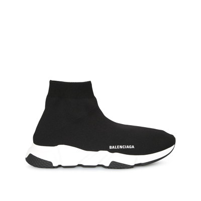 Balenciaga Black Canvas Speed Lt Sneakers In Black/white/black