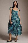 Bhldn Isabella Tiered Square-neck A-line Midi Dress In Blue