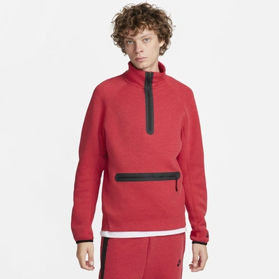 Nike Men's Tech Fleece Half-zip Sweatshirt In Lt Univ Red Htr/black