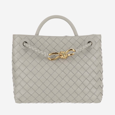 Bottega Veneta Small Andiamo Leather Top Handle Bag In Agate Grey-gold