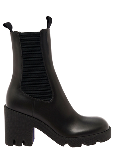 BURBERRY BLACK CHELSEA BOOTS WITH PLATFORM AND ELASTIC INSERTS IN LEATHER WOMAN