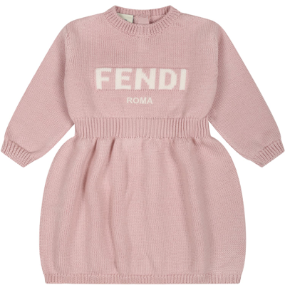 Fendi Kids' Pink Dress For Baby Girl With Logo