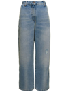 PALM ANGELS BLUE 'PARIS' RIPPED JEANS WITH WIDE LEG IN COTTON DENIM WOMAN