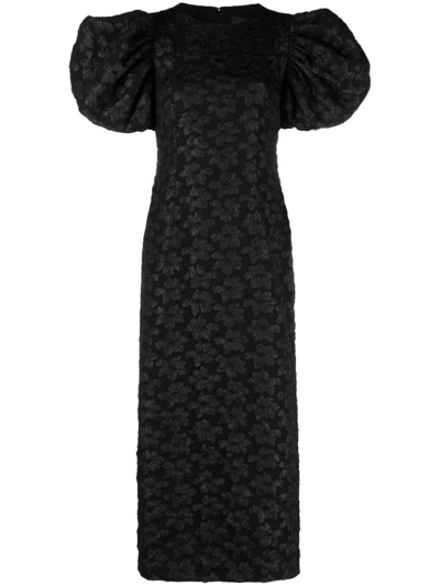 Rotate Birger Christensen Rotate Round Neck Puff Sleeve Mini Dress With Short Sleeves In Black
