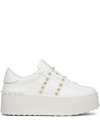 Valentino Garavani Flatform Rockstud Untitled Trainer In Calfskin And Wool Woman White 39 In White