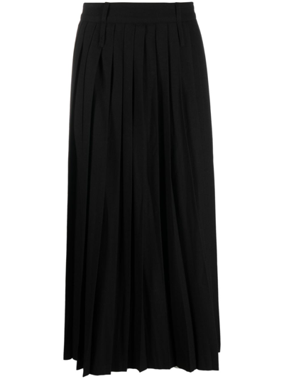 The Frankie Shop Bailey Long Pleated Wool Blend Skirt In Black
