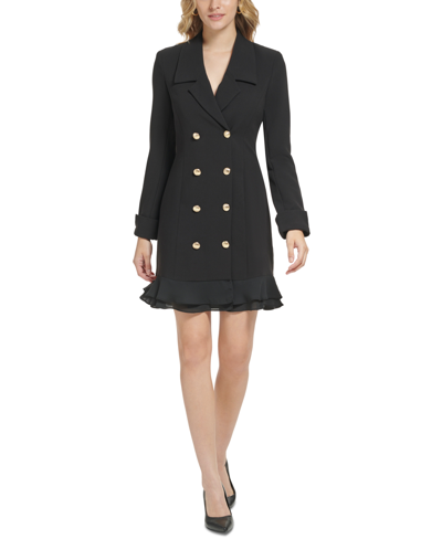Karl Lagerfeld Women's Button-front Ruffled-hem Blazer Dress In Black